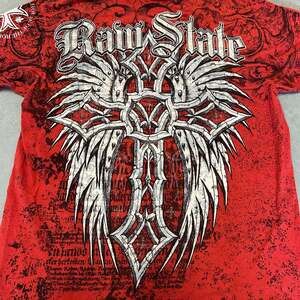 Raw State Men's Graphic Print Short Sleeve T-Shirt with Cross and Wings